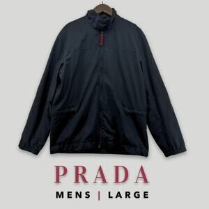 Prada Mens Black Windbreaker Jacket Size 40 Large Minimalist Streetwear
